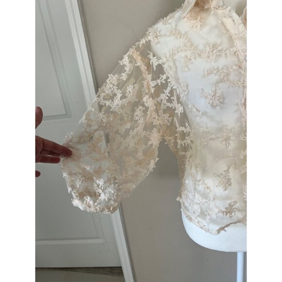 ZARA NWOT womens ivory mesh floral pattern button down blouse XL - Picture 2 of 7